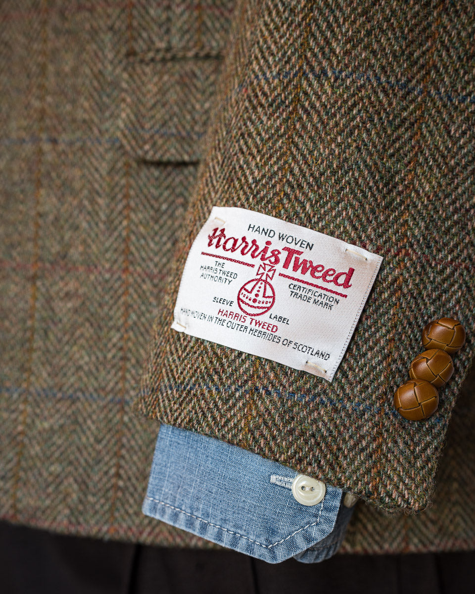 Harris Tweed Sport Coat in Olive Window Pane With Herringbone