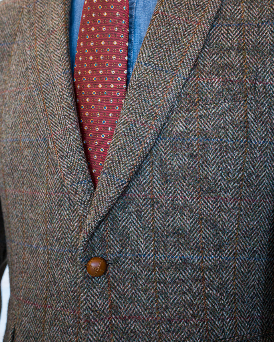 Harris Tweed Sport Coat in Olive Window Pane With Herringbone