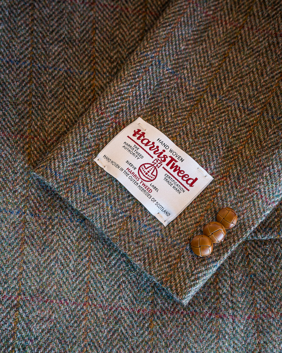 Harris Tweed Sport Coat in Olive Window Pane With Herringbone