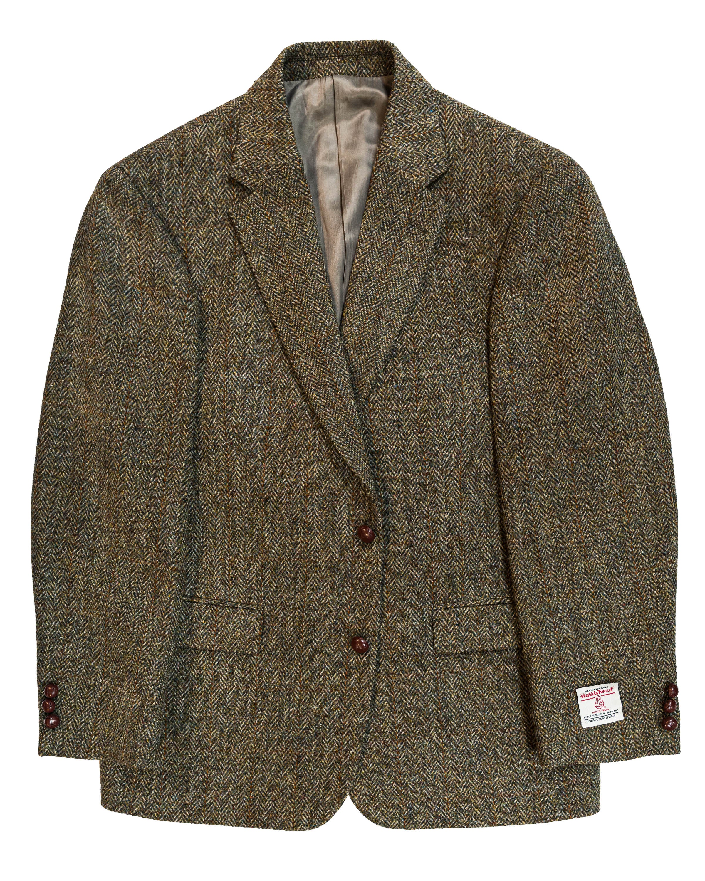 Harris Tweed Sport Coat in Olive Herringbone with over Plaid
